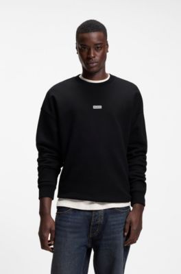 Sudadera de felpa de algod&oacute;n con logo estampado, Negro