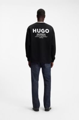 Sudadera de felpa de algod&oacute;n con logo estampado, Negro