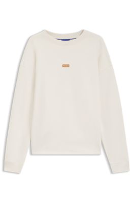 Sudadera de felpa de algod&oacute;n con logo estampado, Blanco
