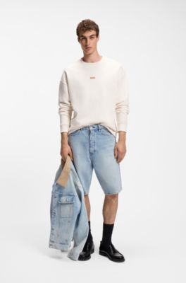 Sudadera de felpa de algod&oacute;n con logo estampado, Blanco