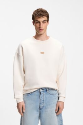 Sudadera de felpa de algod&oacute;n con logo estampado, Blanco