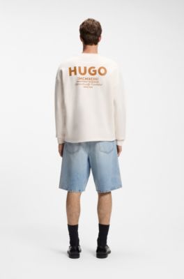 Sudadera de felpa de algod&oacute;n con logo estampado, Blanco