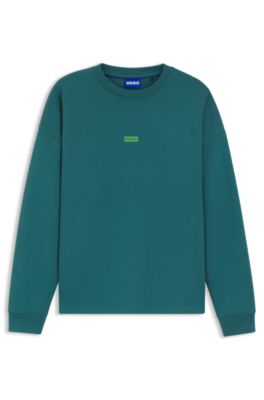Logo-print sweatshirt in cotton terry, Turquoise