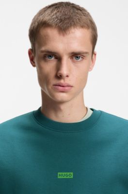 Sweat en molleton de coton avec logo imprim&eacute;, Turquoise