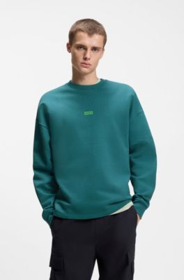 Sweat en molleton de coton avec logo imprim&eacute;, Turquoise