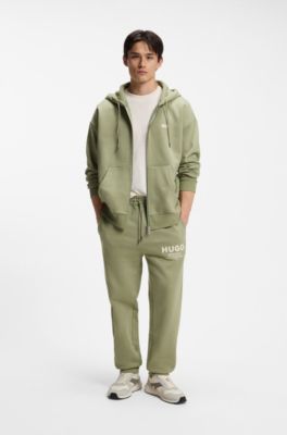 Logo-print tracksuit bottoms in cotton terry, Beige