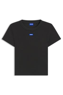 Camiseta corta slim fit de algod&oacute;n el&aacute;stico, Negro