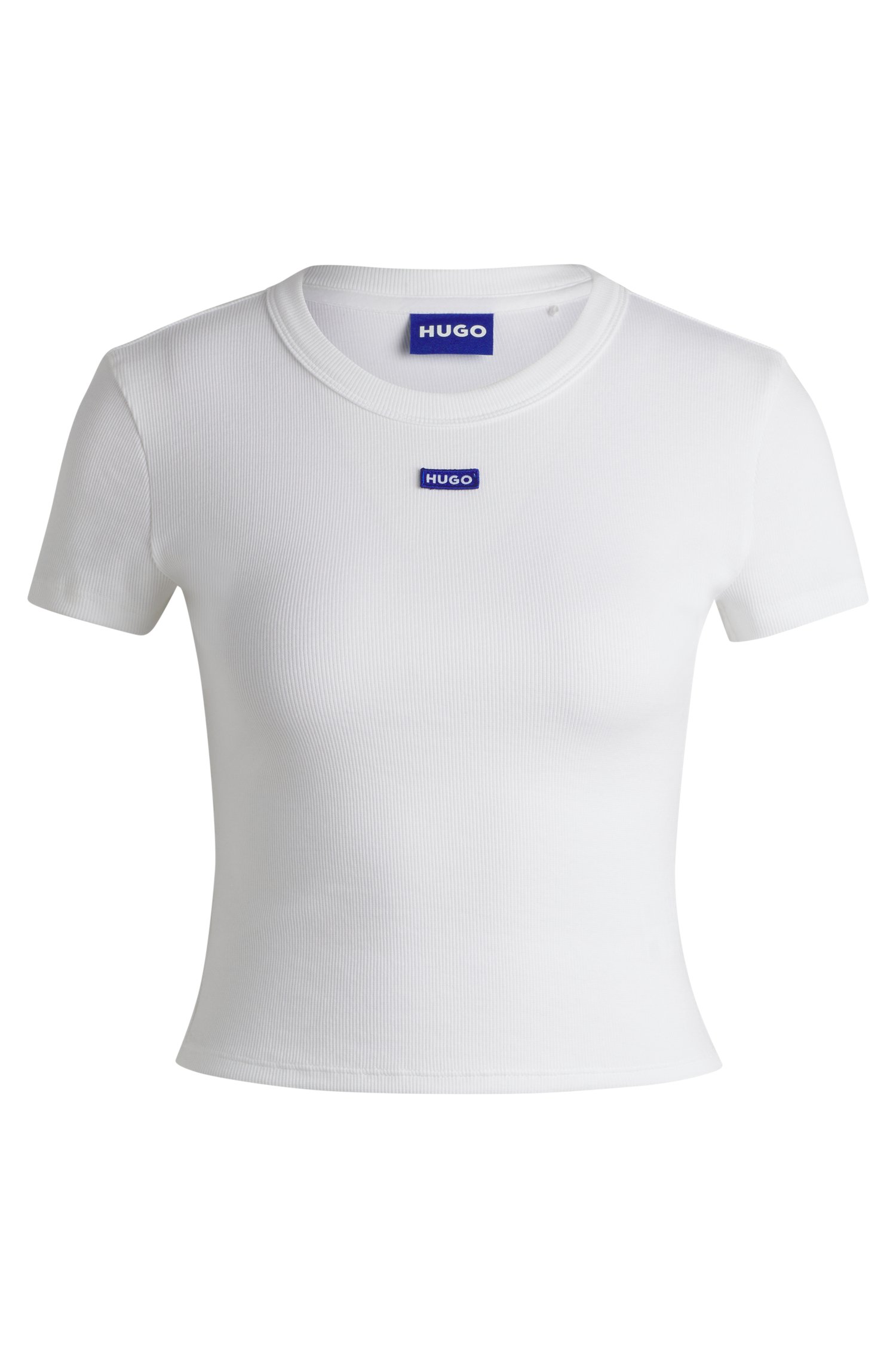 Camiseta slim fit de algodón elástico con etiqueta logo azul