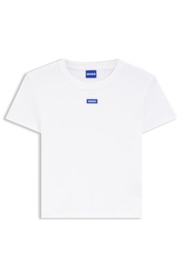 Logo-badge slim-fit T-shirt in stretch cotton, White