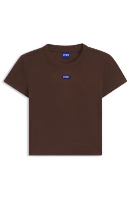 Camiseta corta slim fit de algod&oacute;n el&aacute;stico, Marr&oacute;n