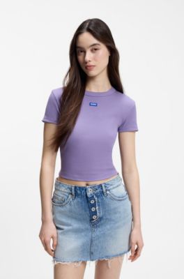 Logo-badge slim-fit T-shirt in stretch cotton, Purple