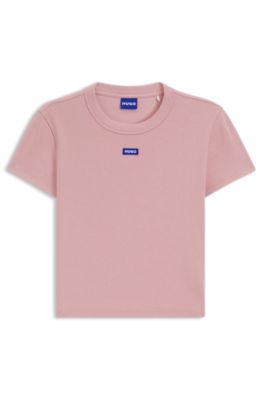Camiseta corta slim fit de algod&oacute;n el&aacute;stico, Rosa claro