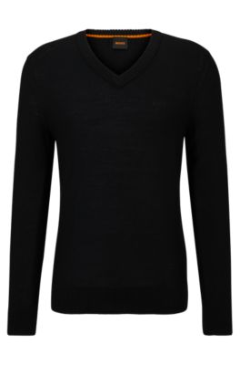 BOSS Wool blend regular fit sweater with logo detail Black