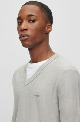 BOSS - Wool-blend regular-fit sweater with logo detail