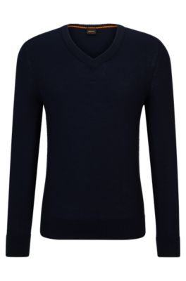 BOSS - Wool-blend regular-fit sweater with logo detail