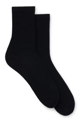 Lot de deux paires de chaussettes courtes en coton m&eacute;lang&eacute; piqu&eacute;, Noir
