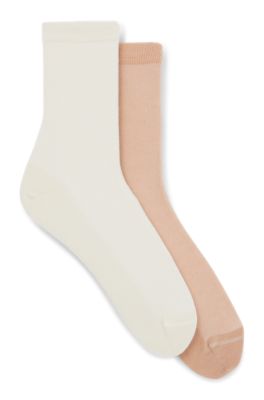 Lot de deux paires de chaussettes courtes en coton m&eacute;lang&eacute; piqu&eacute;, Brun chin&eacute;
