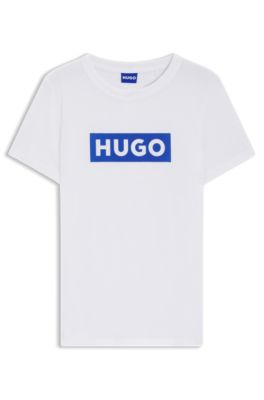 Slim-fit T-shirt in cotton with blue boxed logo, White