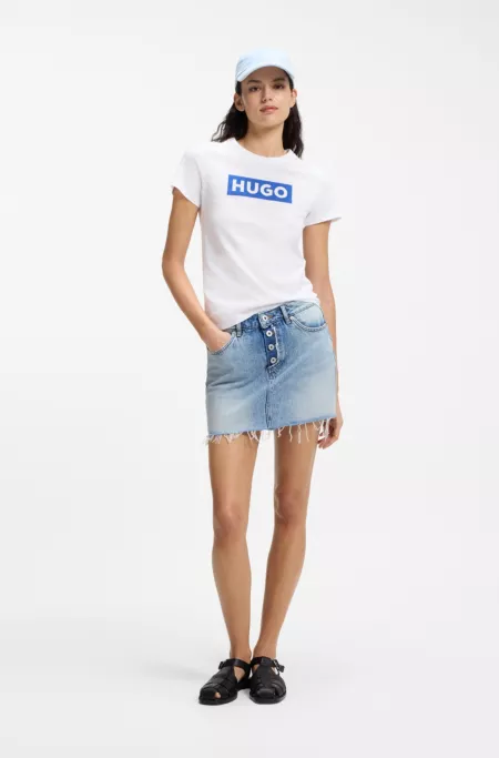 Slim-fit T-shirt in cotton with blue boxed logo