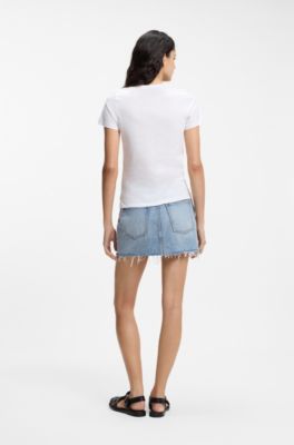 Slim-fit T-shirt in cotton with blue boxed logo, White