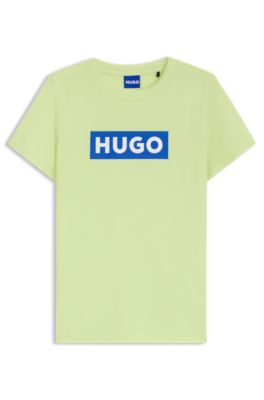 Slim-fit T-shirt in cotton with blue boxed logo, Green