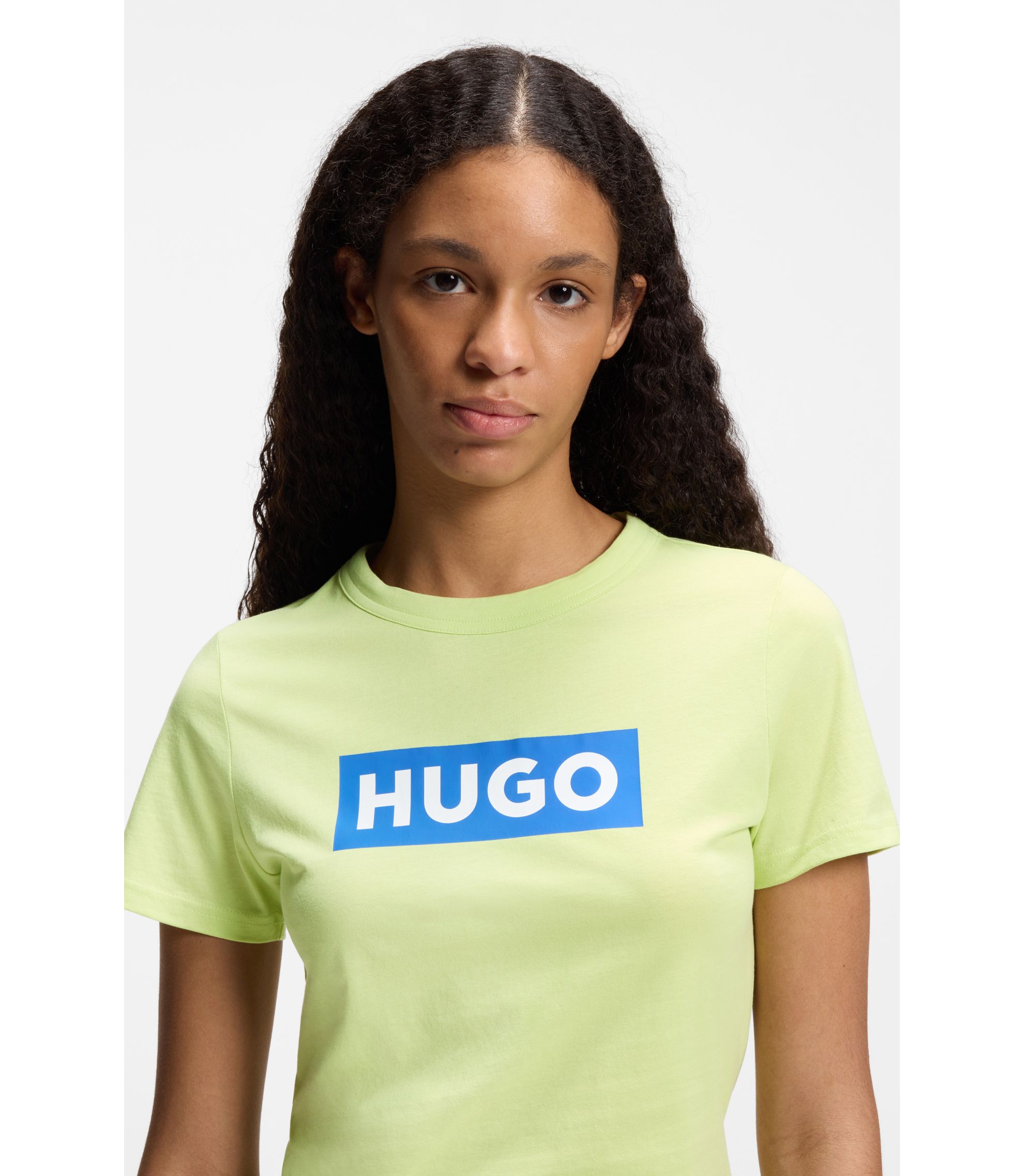HUGO - Slim-fit T-shirt in cotton with blue boxed logo - Green