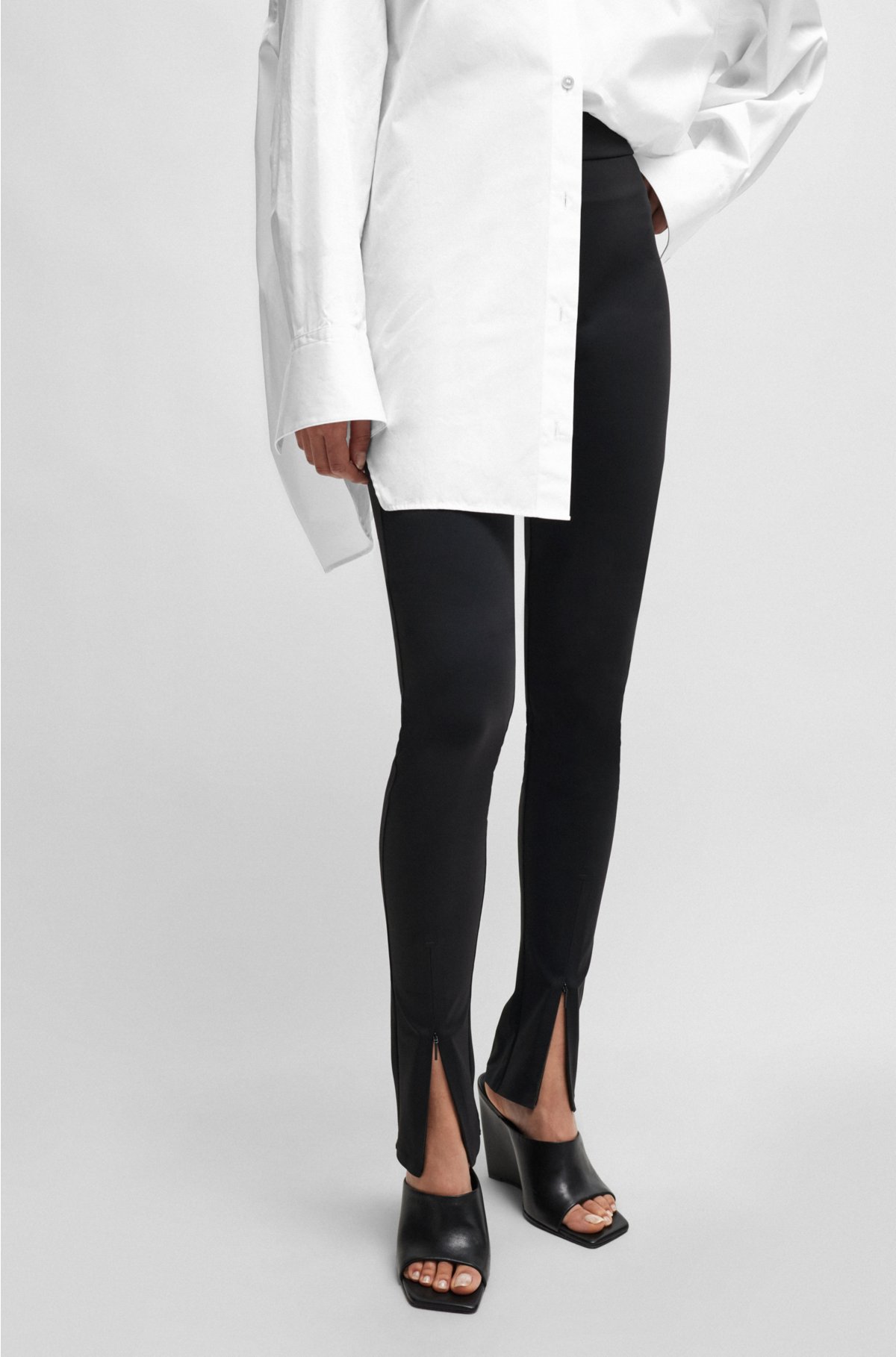 BOSS - Slim-fit leggings with logo details and zip hems