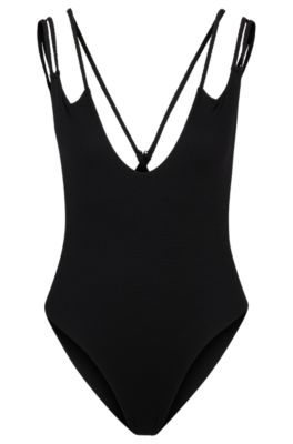 Hugo Structured-jersey Swimsuit With Strap Details In Black