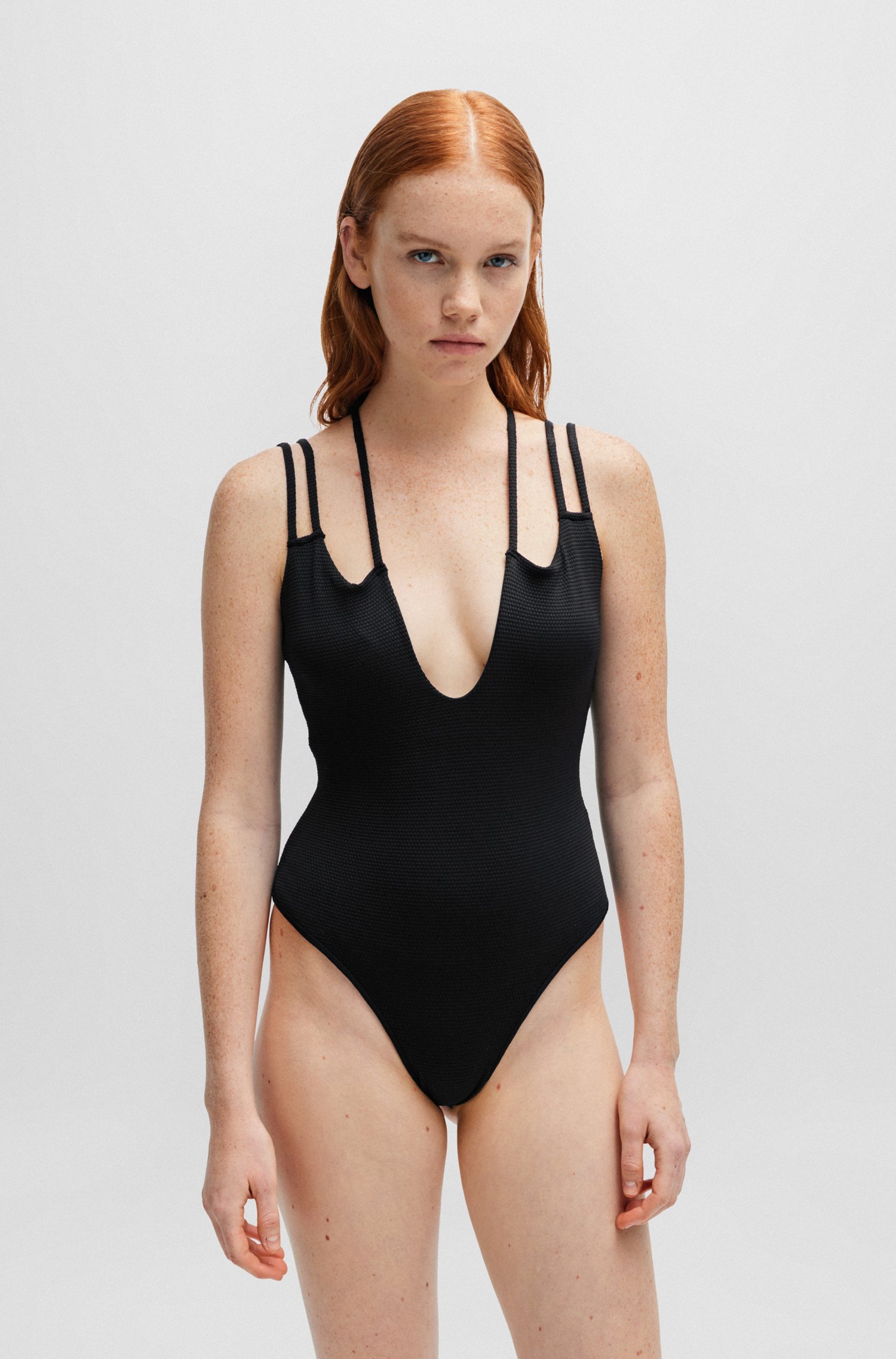 Structured-jersey swimsuit with strap details
