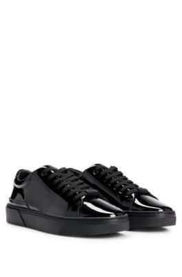 Hugo Boss Leather Trainers With Monogram Details In Black