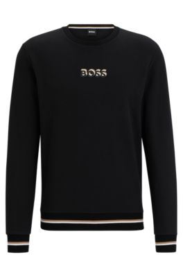 BOSS - Cotton-terry sweatshirt with logo in signature colors