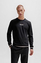 Sweat-shirt en molleton de coton avec logo aux couleurs emblématiques, Noir