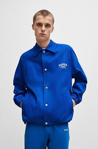 Slim-fit coach jacket with logo prints, Light Blue