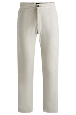 Shop Hugo Boss Tapered-fit Trousers In A Linen Blend In Light Beige