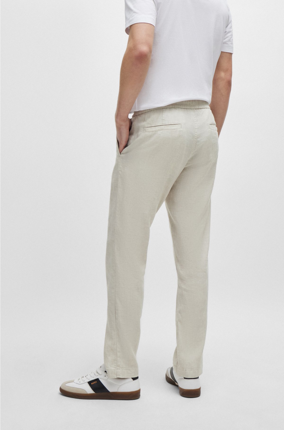 Linen-blend tapered trousers