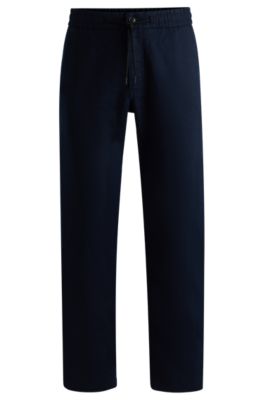 Hugo Boss Tapered-fit Trousers In A Linen Blend In Dark Blue