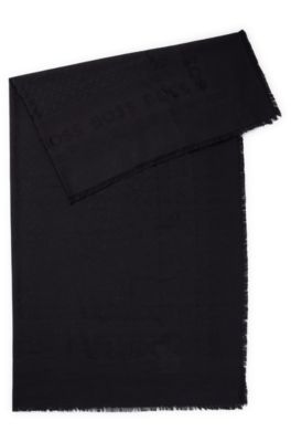 Hugo Boss Square Scarf In Silk And Wool With Logo Details In Black