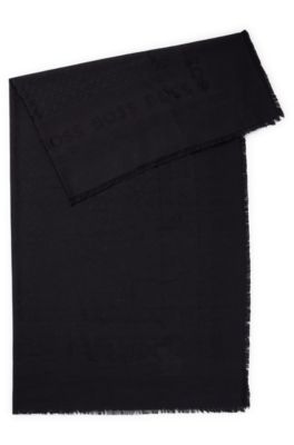 Silk-wool scarf with logos and monograms, Black