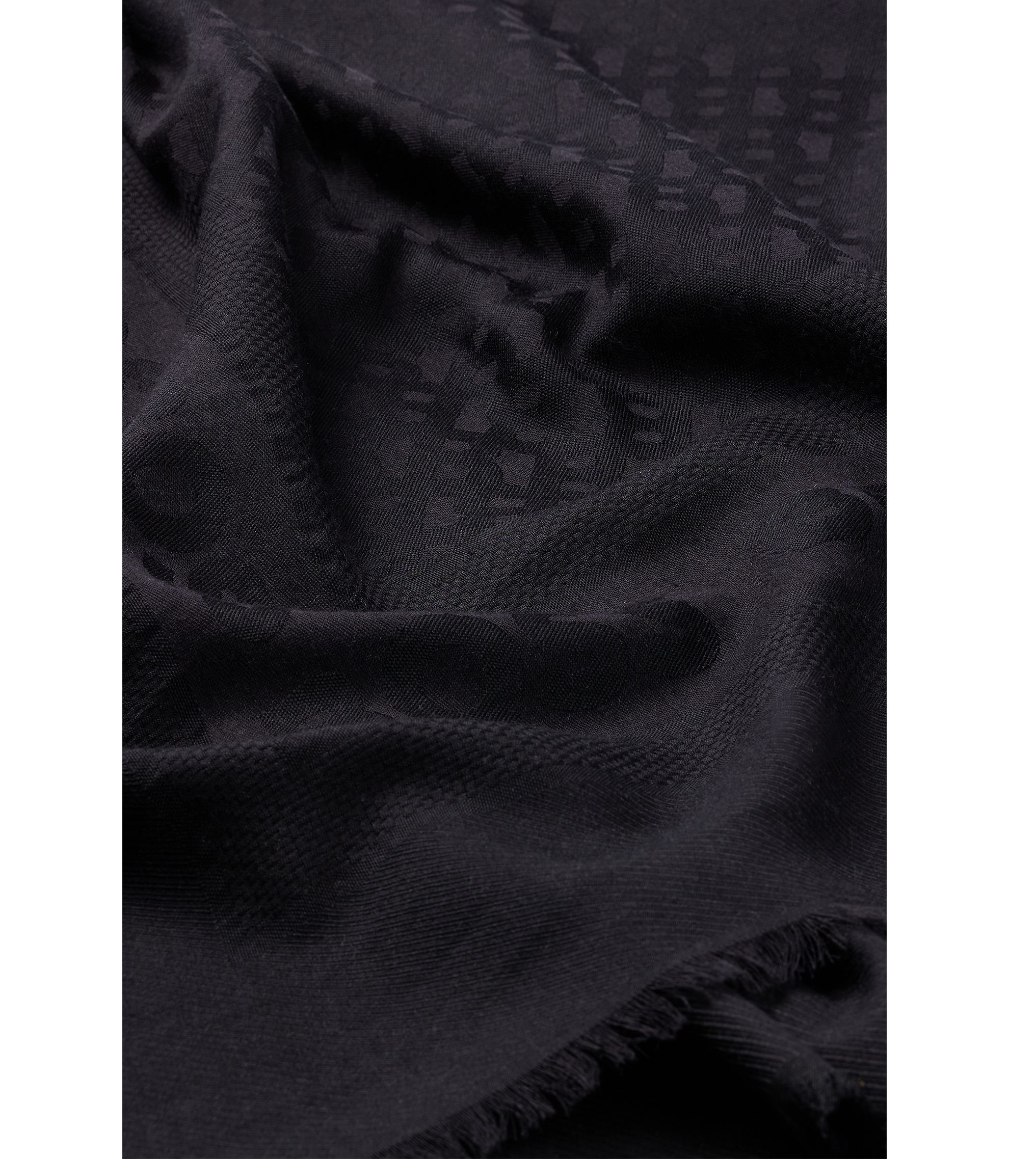 BOSS - Square scarf in silk and wool with logo details - Black BOSS - Square scarf in silk and wool with logo details - Black