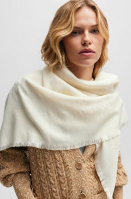 BOSS - Silk-wool scarf with logos and monograms - White