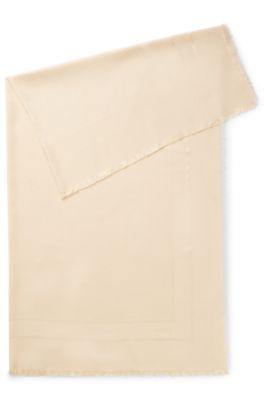 Foulard carr&eacute; en soie et laine avec logos, Rose clair