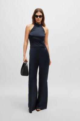 Tie-neck jumpsuit in satin, Light Blue