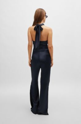 Tie-neck jumpsuit in satin, Light Blue