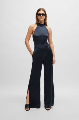 Tie-neck jumpsuit in satin, Light Blue