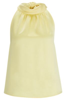 Shop Hugo Sleeveless Top In Satin With Tie Neck In Light Yellow