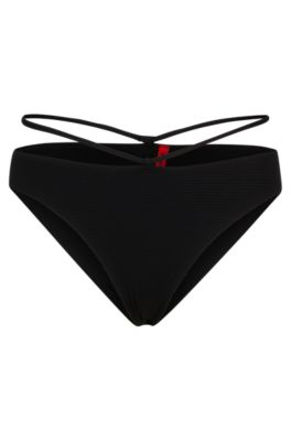 Hugo Structured-jersey Bikini Bottoms With Strap Details In Black
