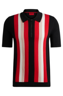 Jersey estilo polo con cremallera y rayas verticales, Negro
