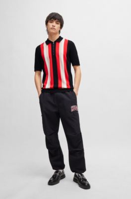 Jersey estilo polo con cremallera y rayas verticales, Negro