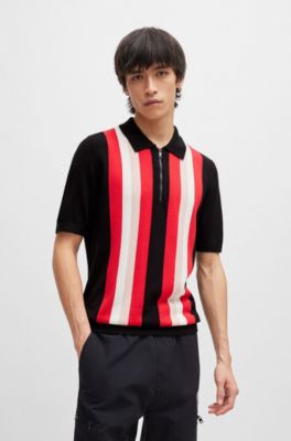 Jersey estilo polo con cremallera y rayas verticales, Negro