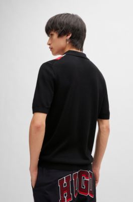 Jersey estilo polo con cremallera y rayas verticales, Negro